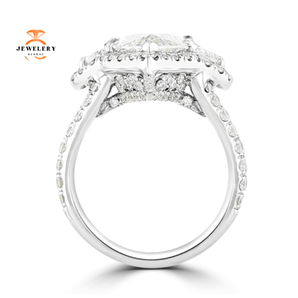 18KT White Gold 7.63 CTW Diamond Marquise Halo 3 Stone Ring - Image 2