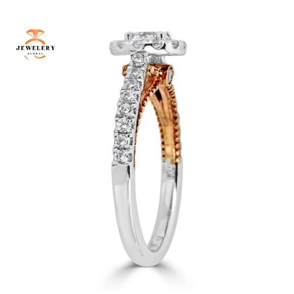JULEVE 14KT GOLD .75 CTW DIAMOND ROUND HALO CATHEDRAL RING - Image 2