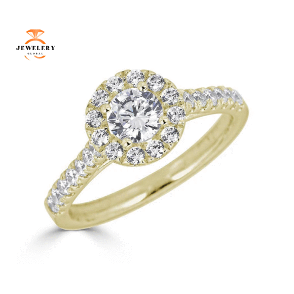 JULEVE 14KT GOLD 1.00 CTW DIAMOND ROUND HALO CATHEDRAL RING - Image 3