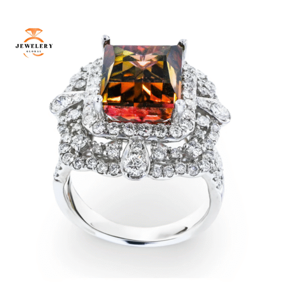JULEVE 18KT WHITE GOLD 7.00CT TOURMALINE & 2.25CTW DIAMOND HALO RING - Image 2