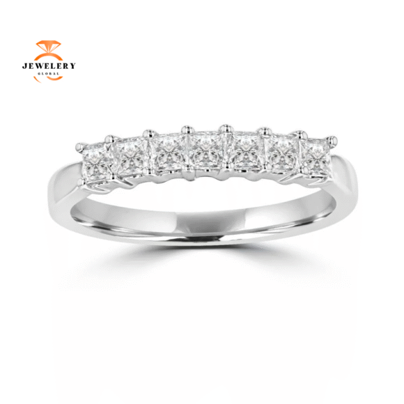 14KT White Gold 3/4 CTW Princess Cut Diamond Prong Set Band
