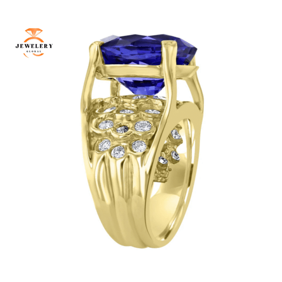 14KT YELLOW GOLD 12.50 CT TANZANITE & 1.60 CTW DIAMOND HONEYCOMB RING - Image 2