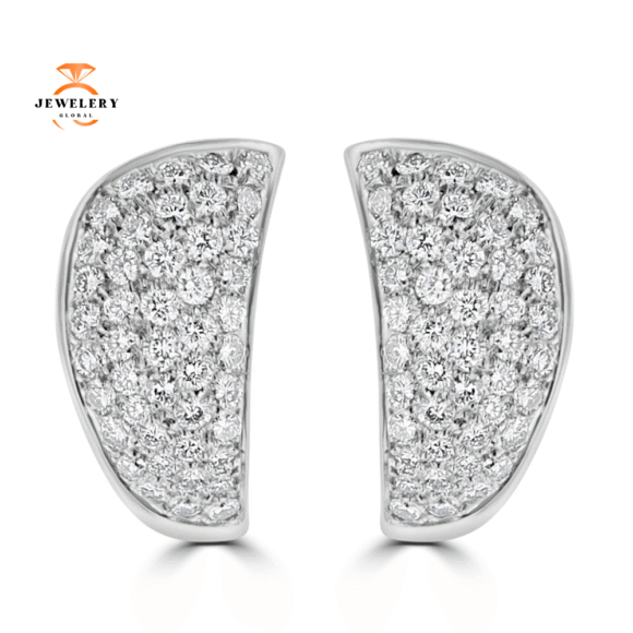18KT WHITE GOLD 1.75CT DIAMOND WIDE PAVE HOOP EARRINGS