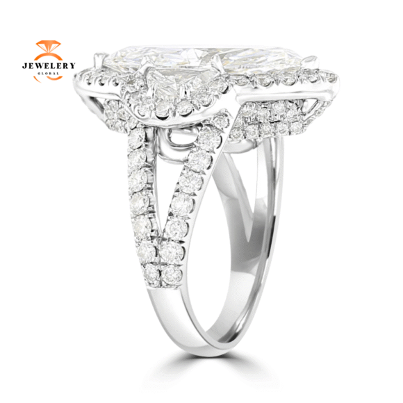 18KT White Gold 7.63 CTW Diamond Marquise Halo 3 Stone Ring - Image 3