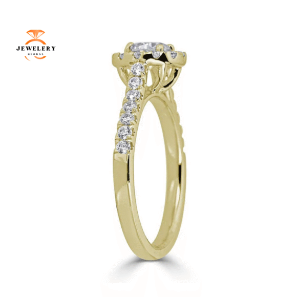 JULEVE 14KT GOLD 1.00 CTW DIAMOND ROUND HALO CATHEDRAL RING - Image 4