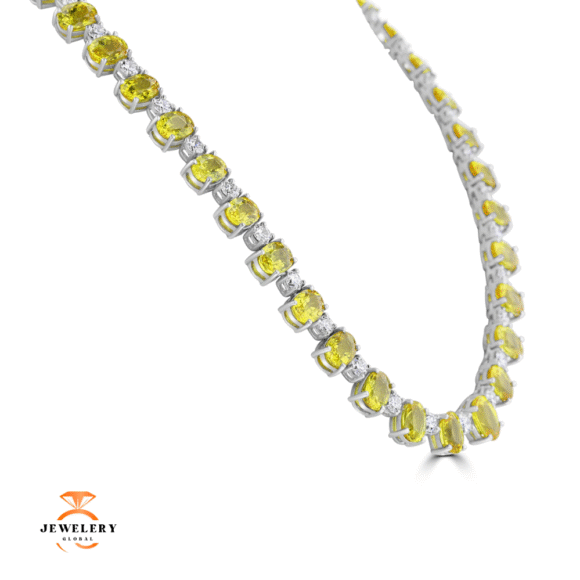 JULEVE 18KT WHITE GOLD 33.53 CTW YELLOW SAPPHIRE & 8.40 CTW DIAMOND NECKLACE - Image 2