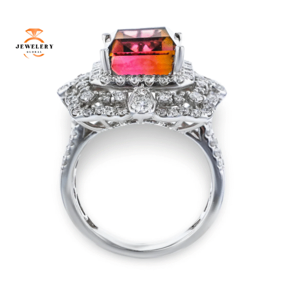 JULEVE 18KT WHITE GOLD 7.00CT TOURMALINE & 2.25CTW DIAMOND HALO RING - Image 3
