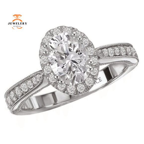 14KT WHITE GOLD 1/3 CTW DIAMOND OVAL HALO SETTING FOR 1 CT OVAL