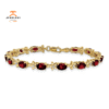 14KT YELLOW GOLD 7.00 CTW GARNET & DIAMOND FLORAL BRACELET