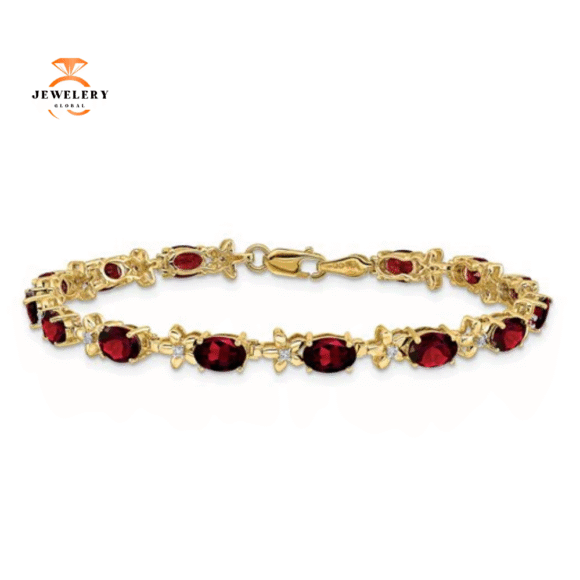 14KT YELLOW GOLD 7.00 CTW GARNET & DIAMOND FLORAL BRACELET