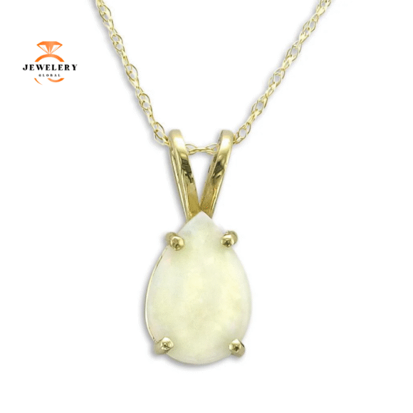 14KT YELLOW GOLD PEAR SHAPE OPAL NECKLACE