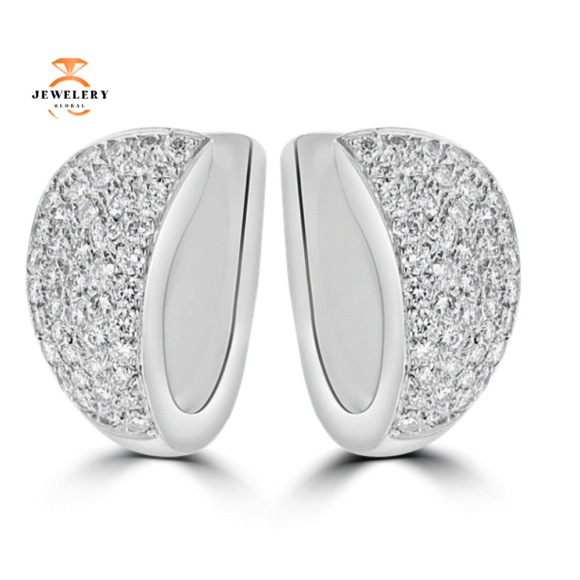 18KT WHITE GOLD 1.75CT DIAMOND WIDE PAVE HOOP EARRINGS - Image 2