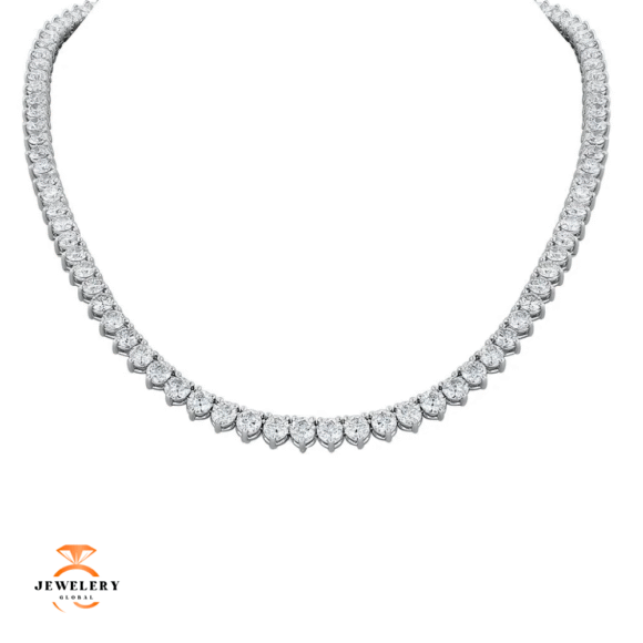 18KT White Gold 21.75 CTW Diamond 3 Prong Tennis Necklace