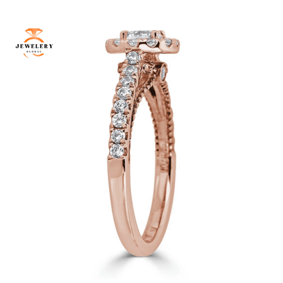 JULEVE 14KT GOLD .75 CTW DIAMOND ROUND HALO CATHEDRAL RING - Image 4