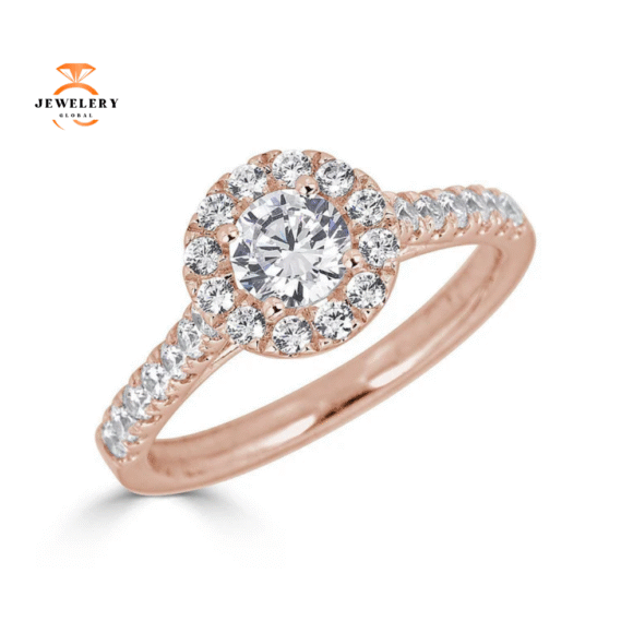 JULEVE 14KT GOLD 1.00 CTW DIAMOND ROUND HALO CATHEDRAL RING - Image 5