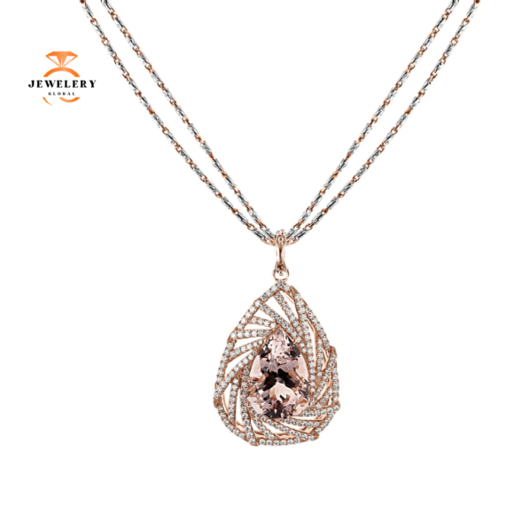 JULEVE 21.26 CT MORGANITE & 2.73 CTW DIAMOND SPIRAL HALO PENDANT