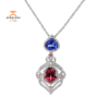 JULEVE PINK TOURMALINE, TANZANITE, SAPPHIRE & DIAMOND HALO NECKLACE
