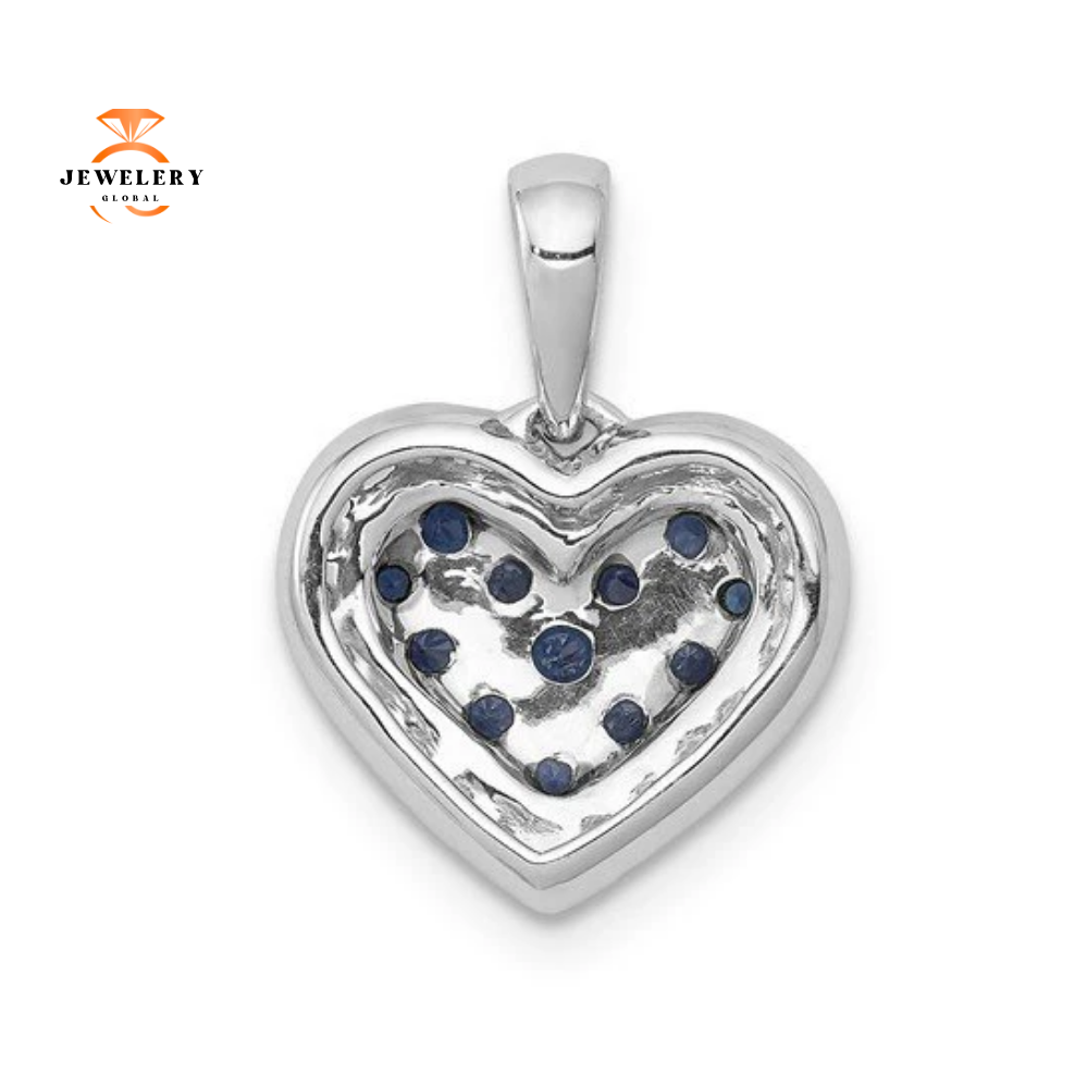 14KT WHITE GOLD DIAMOND AND 0.30 CTW SAPPHIRE HEART PENDANT - Image 3
