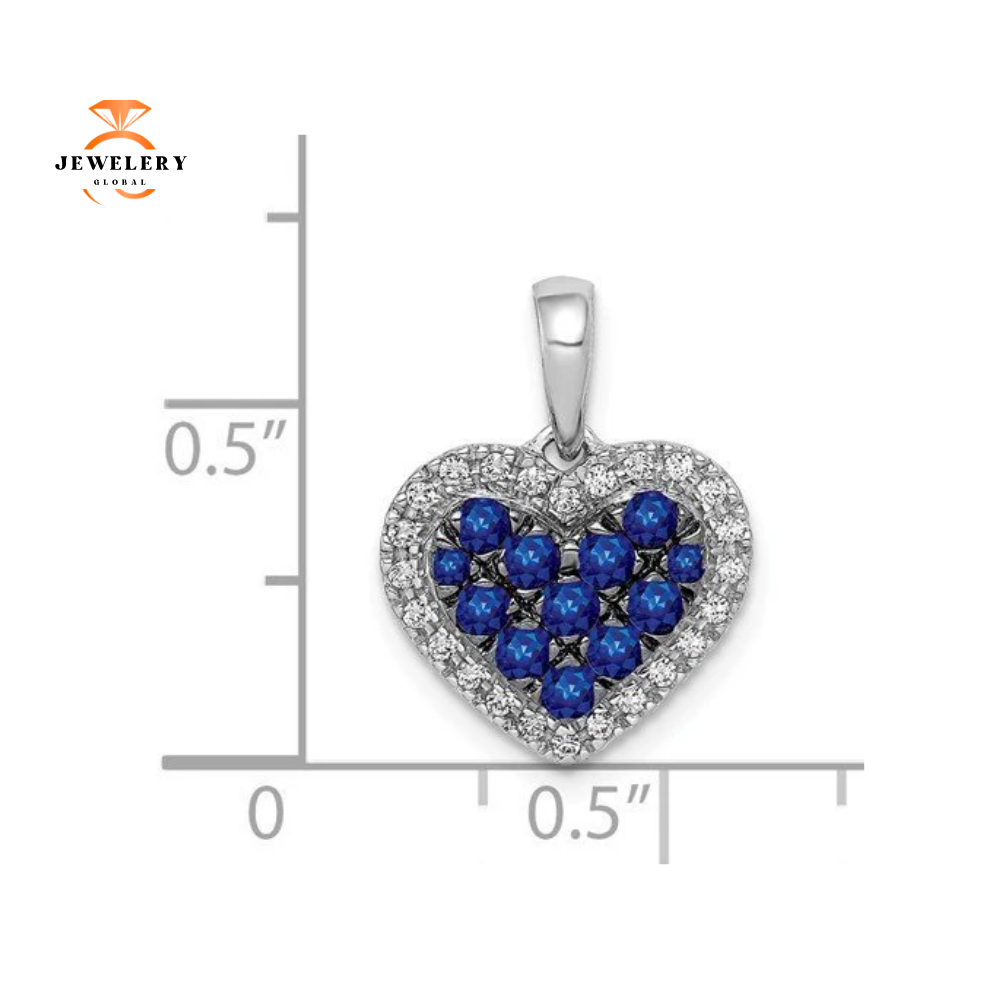 14KT WHITE GOLD DIAMOND AND 0.30 CTW SAPPHIRE HEART PENDANT - Image 2