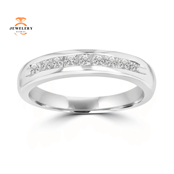 14KT White Gold 1/2 CTW Princess Cut Diamond Channel Set Band
