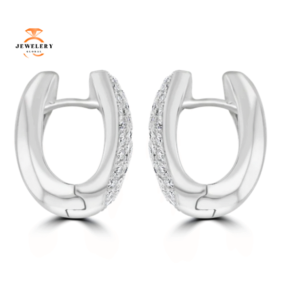 18KT WHITE GOLD 1.75CT DIAMOND WIDE PAVE HOOP EARRINGS - Image 3