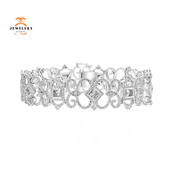 18KT White Gold 8.39 CTW Diamond Scroll Bracelet