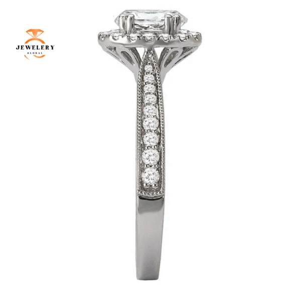 14KT WHITE GOLD 1/3 CTW DIAMOND OVAL HALO SETTING FOR 1 CT OVAL - Image 2