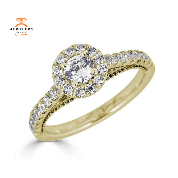 JULEVE 14KT GOLD .75 CTW DIAMOND ROUND HALO CATHEDRAL RING - Image 5
