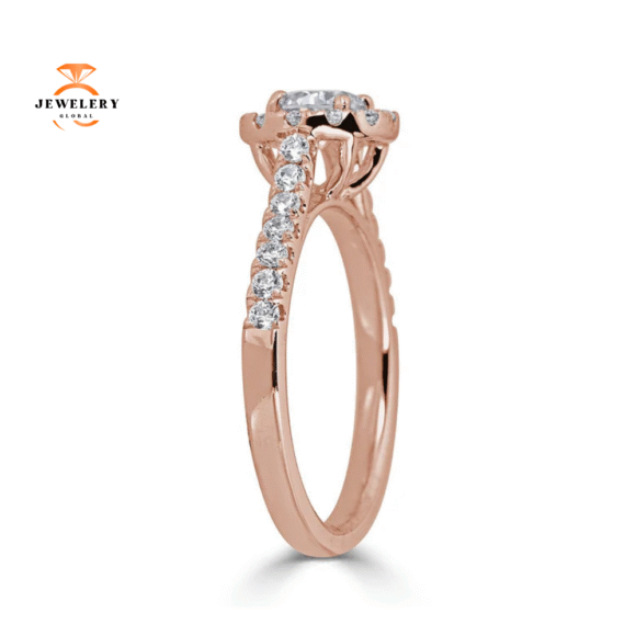 JULEVE 14KT GOLD 1.00 CTW DIAMOND ROUND HALO CATHEDRAL RING - Image 6