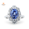 JULEVE 18KT WHITE GOLD 4.06CT SAPPHIRE & 1.60CTW DIAMOND HALO RING