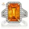 JULEVE 18KT WHITE GOLD 8.41 CT GOLDEN SAPPHIRE & 0.87 CTW DIAMOND HALO RING