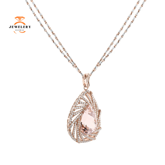 JULEVE 21.26 CT MORGANITE & 2.73 CTW DIAMOND SPIRAL HALO PENDANT - Image 2