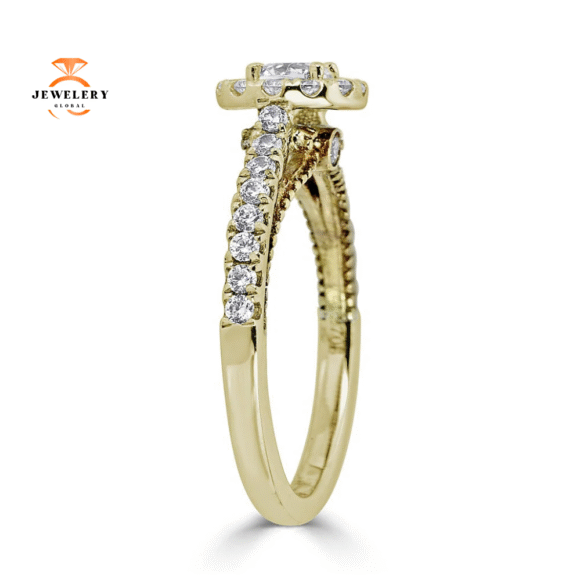 JULEVE 14KT GOLD .75 CTW DIAMOND ROUND HALO CATHEDRAL RING - Image 6