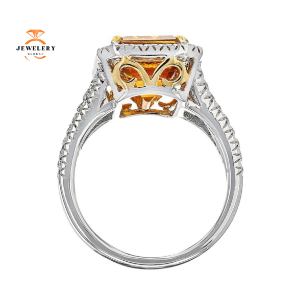 JULEVE 18KT WHITE GOLD 8.41 CT GOLDEN SAPPHIRE & 0.87 CTW DIAMOND HALO RING - Image 2