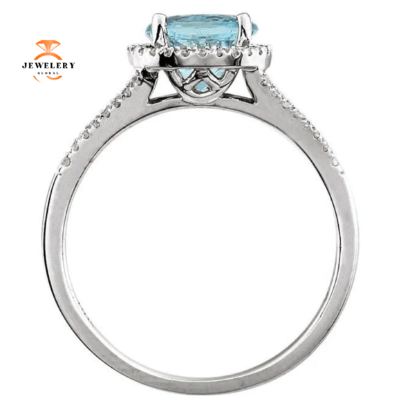 14KT WHITE GOLD 1.65 CT BLUE TOPAZ & 1/6CTW DIAMOND HALO RING - Image 2