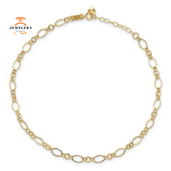 14KT Yellow Gold Fancy Open Link Anklet - Image 2