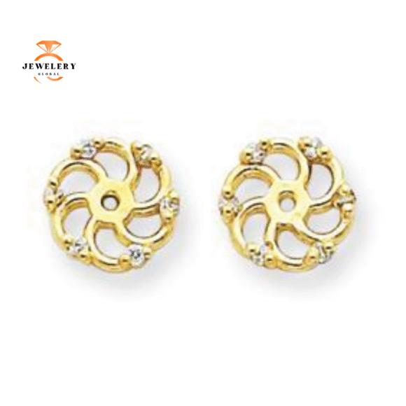 14KT Yellow Gold Round Diamond Earring Jackets - Image 2