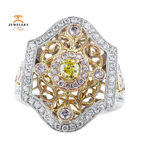 18KT WHITE & YELLOW GOLD 1.14CTW DIAMOND SCROLL RING