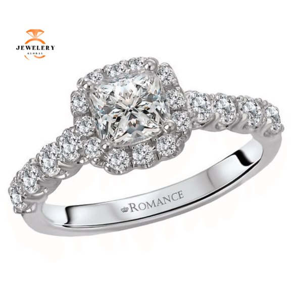 18KT WHITE GOLD 1/2 CTW DIAMOND CUSHION HALO SETTING FOR 3/4 CT CUSHION