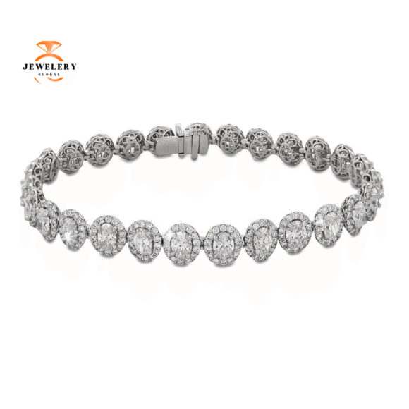 18KT White Gold 9.25 CTW Oval Halo Diamond Bracelet