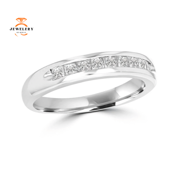 14KT White Gold 1/2 CTW Princess Cut Diamond Channel Set Band - Image 2