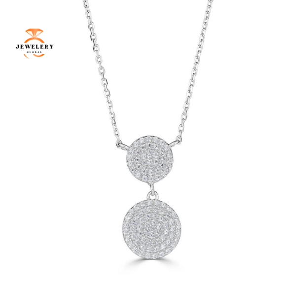 EMILIQUE 14KT GOLD .32 CTW DIAMOND 2 PAVÉ CIRCLE DROP NECKLACE