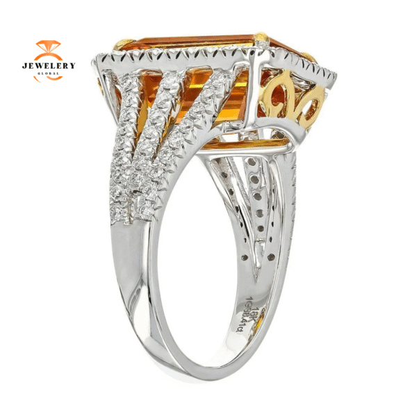 JULEVE 18KT WHITE GOLD 8.41 CT GOLDEN SAPPHIRE & 0.87 CTW DIAMOND HALO RING - Image 3