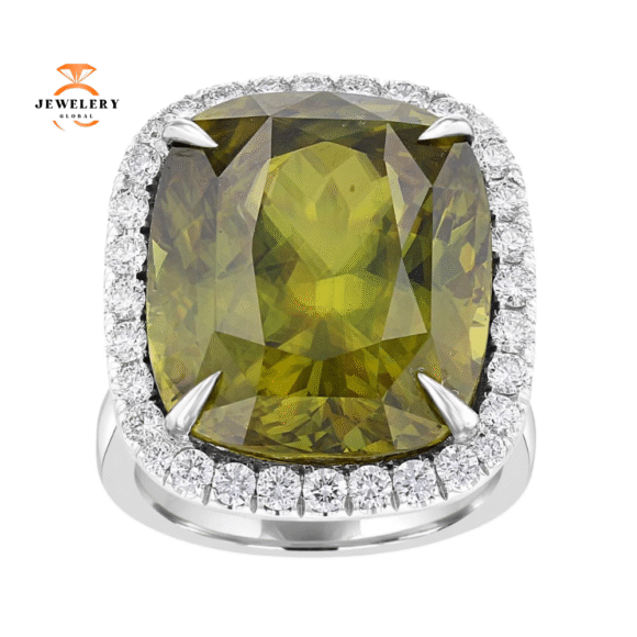 JULEVE 23.19 CT SPHENE & 1.53 CTW DIAMOND CUSHION HALO RING