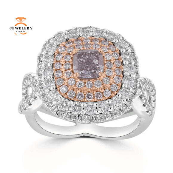 JULEVE PLATINUM & 18KT 2.12 CTW PINK PURPLE DIAMOND QUADRUPLE HALO RING
