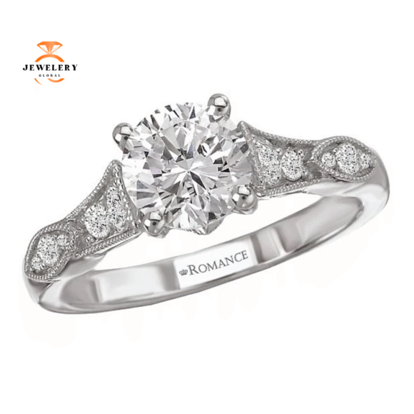 14KT White Gold 1/4 CTW Diamond Vintage Milgrain Setting for 1 CT Round