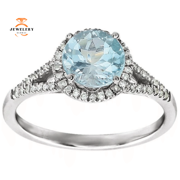 14KT WHITE GOLD 1.65 CT BLUE TOPAZ & 1/6CTW DIAMOND HALO RING - Image 3