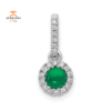 14KT WHITE GOLD HALO DIAMOND AND CABOCHON EMERALD PENDANT