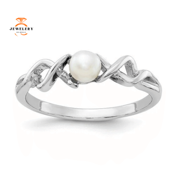 14KT WHITE GOLD POLISHED PEARL TWISTED RING