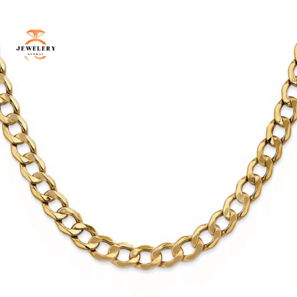 14KT YELLOW GOLD 7MM SEMI SOLID CURB CHAIN NECKLACE - 4 LENGTHS